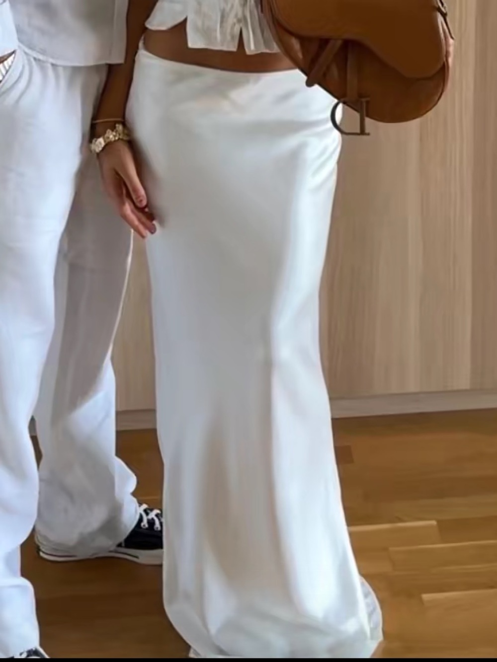 House of CB White Maxi Satin Skirt